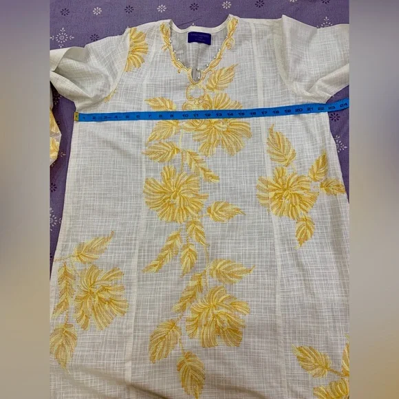 SANA SAFINAZ White and Yellow Embroidered Dress - Picture 11 of 14